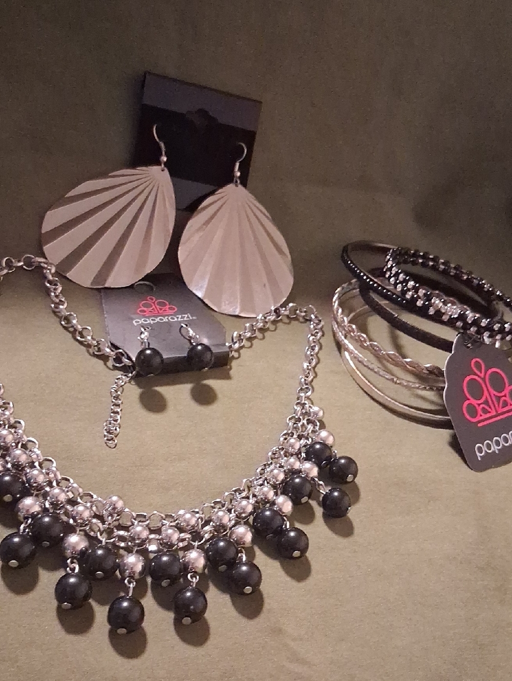 paparazzi Silver and Black Beaded Drop Earrings Set